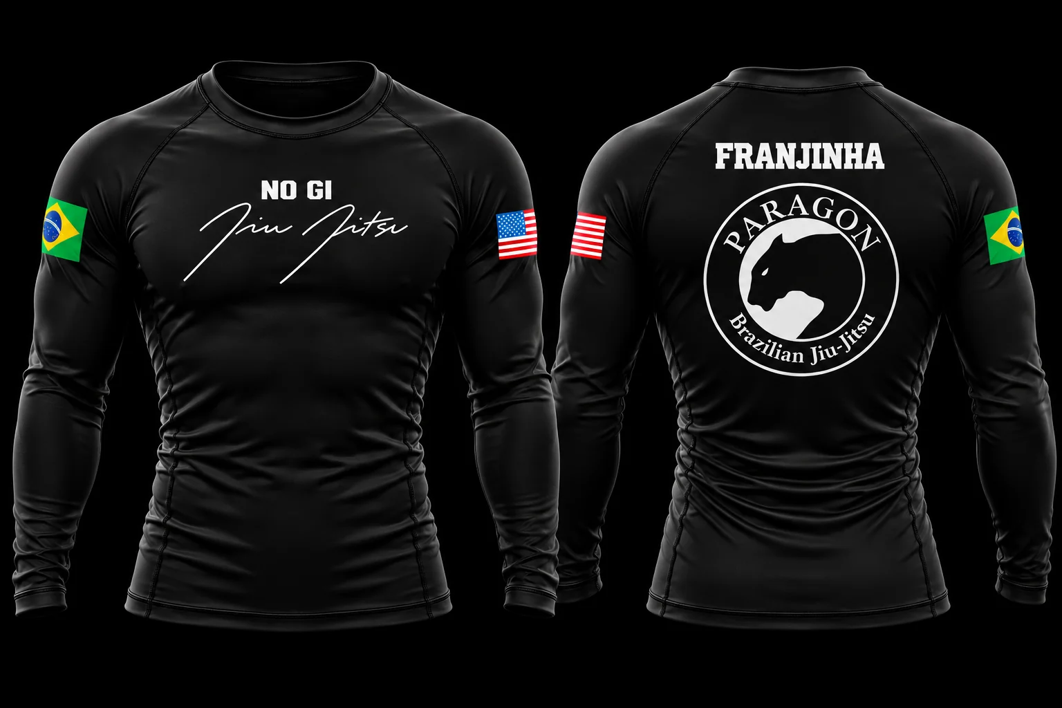 Adult Custom Long Sleeve Rash Guard in Black & White - Paragon BJJ official team merchandise