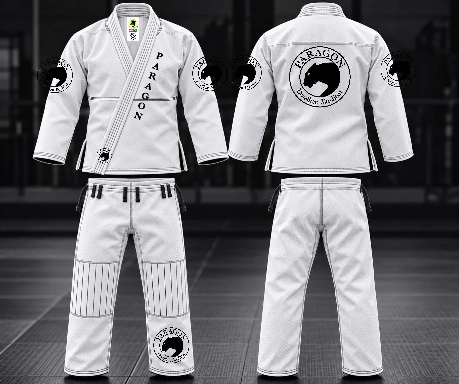 Adult Gi in White / Black - Paragon BJJ official team merchandise
