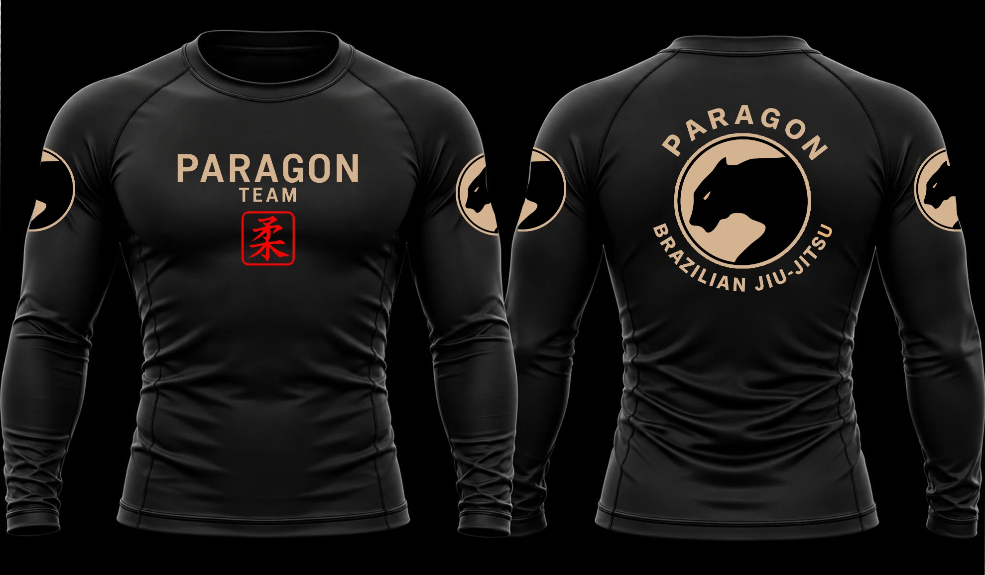 Adult Long Sleeve Rash Guard in Black & Tan - Paragon BJJ official team merchandise