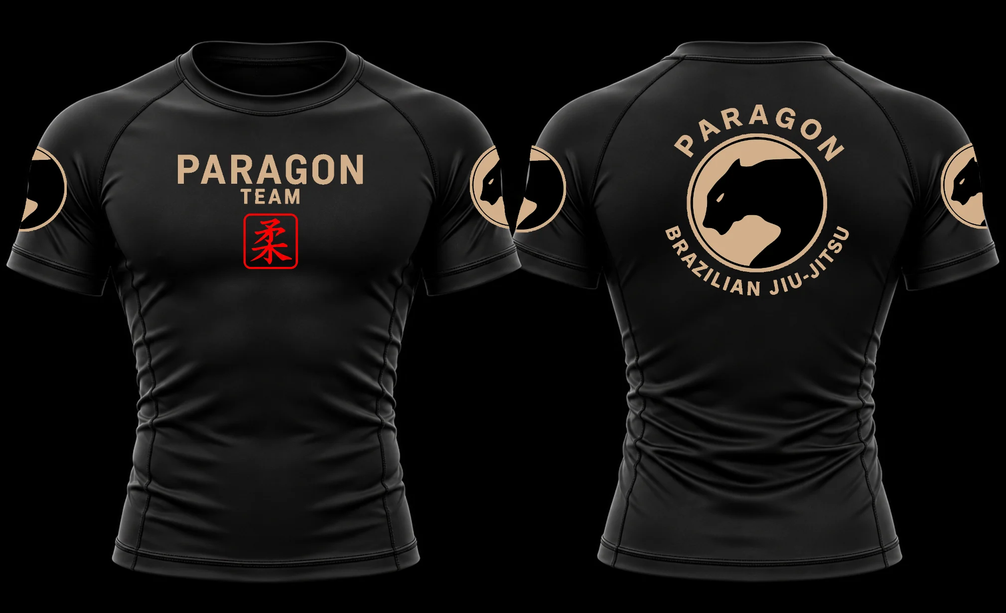 Adult Short Sleeve Rash Guard in Black & Tan - Paragon BJJ official team merchandise