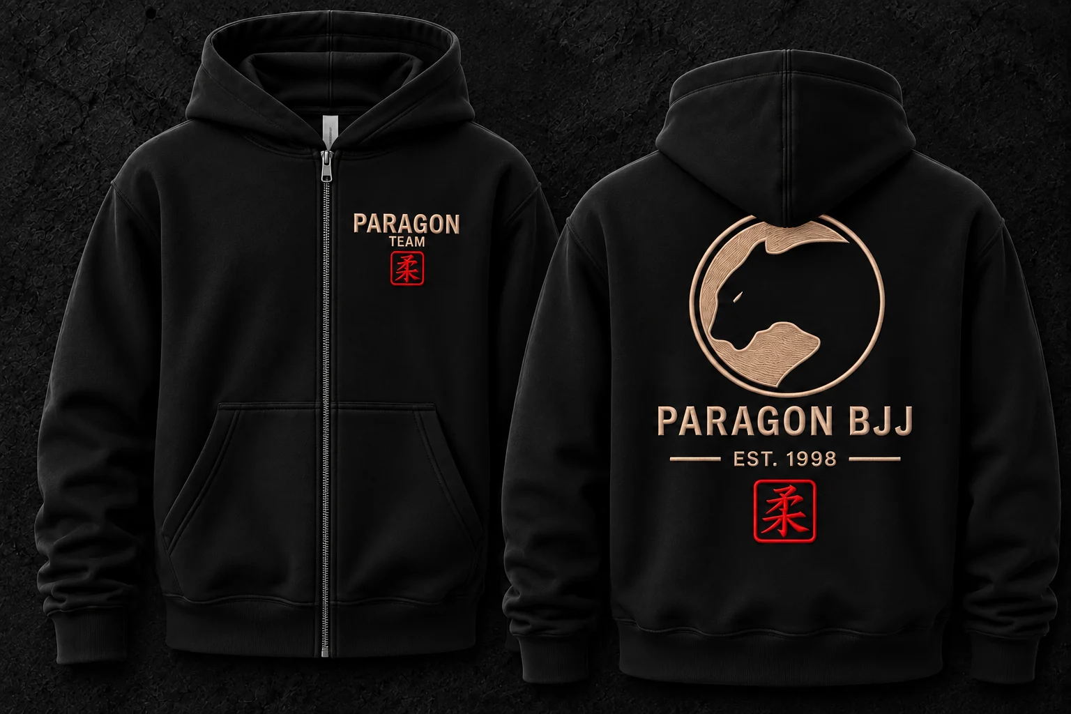 Adult Zipper Hoodie in Black & Tan - Paragon BJJ official team merchandise