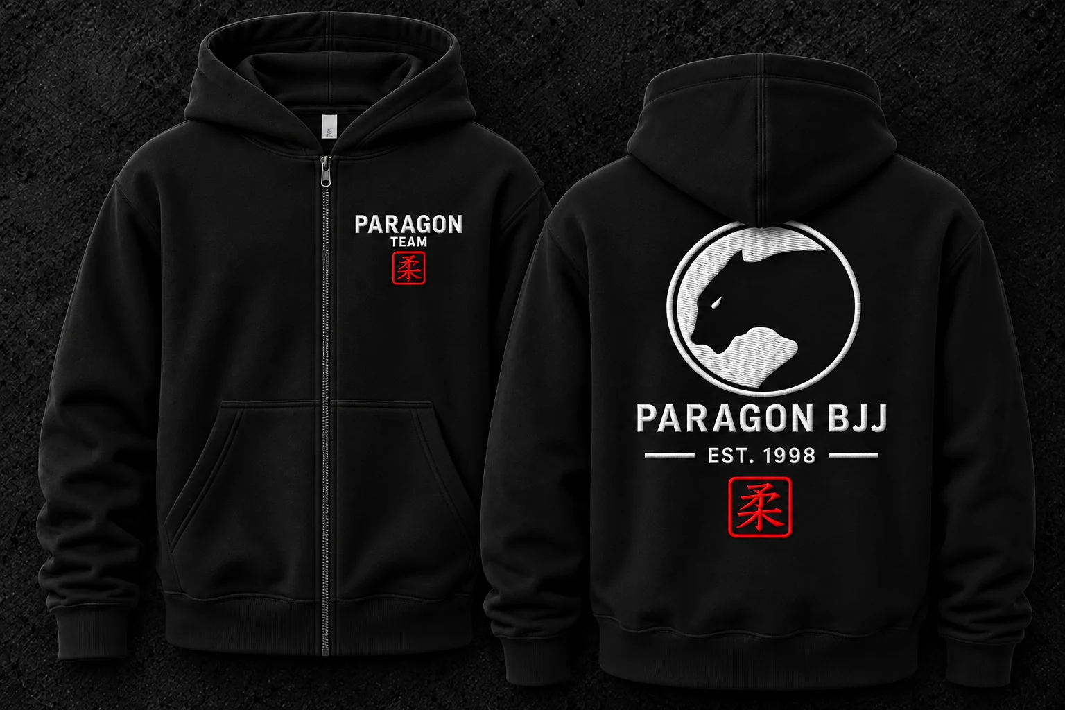 Adult Zipper Hoodie in Black & White - Paragon BJJ official team merchandise