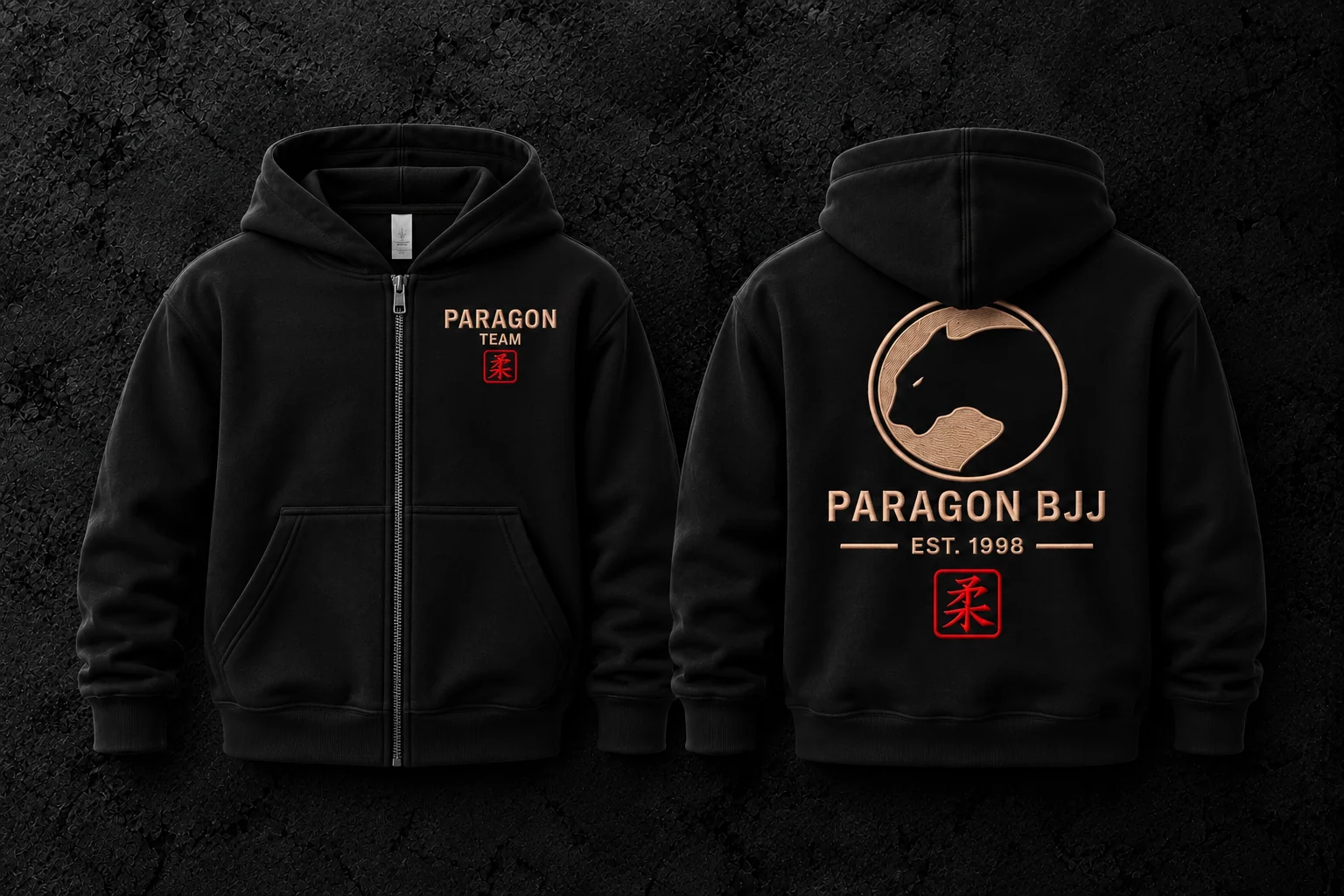 Youth Zipper Hoodie in Black & Tan - Paragon BJJ official team merchandise