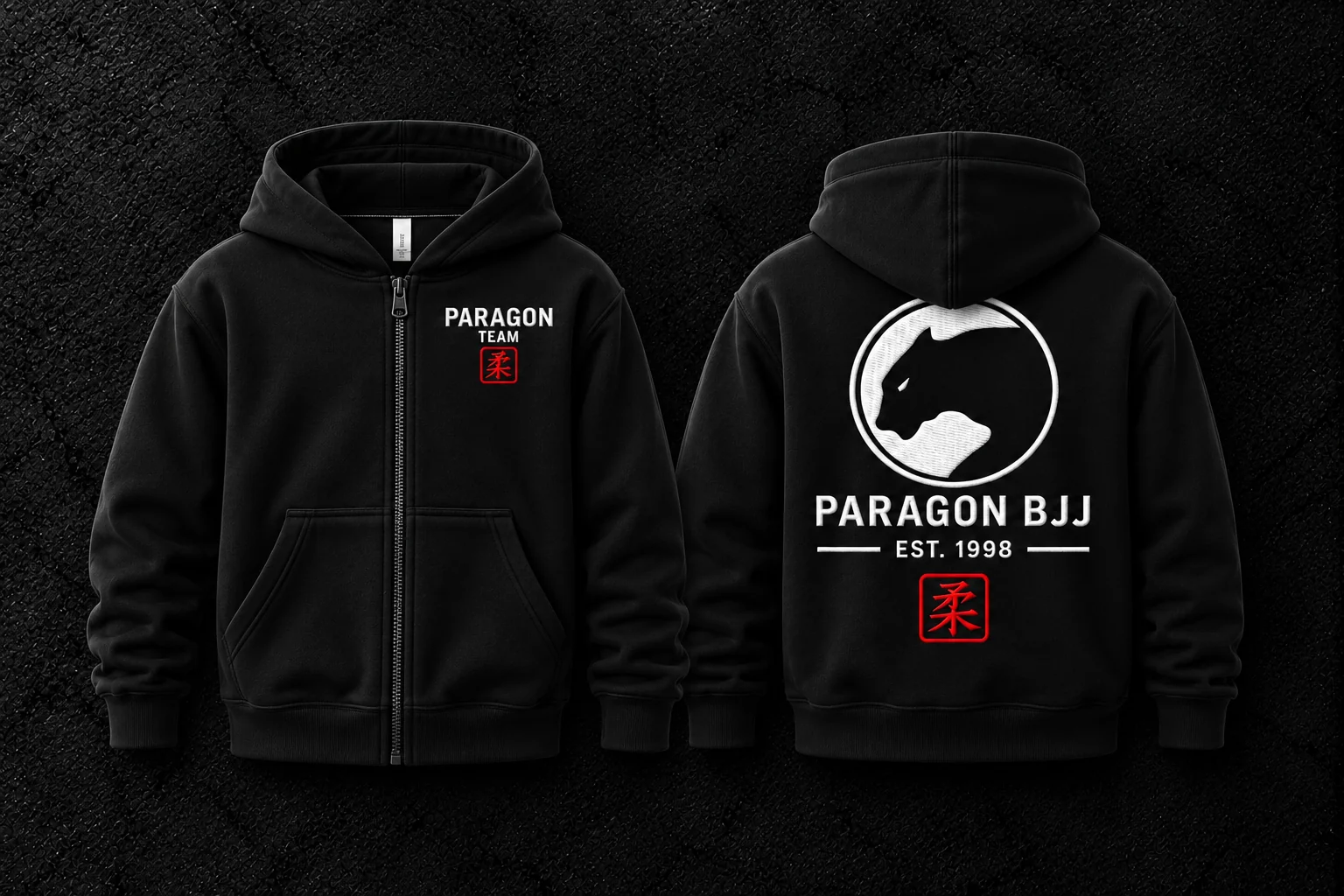 Youth Zipper Hoodie in Black & White - Paragon BJJ official team merchandise